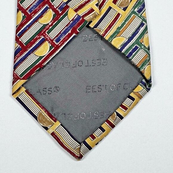 Robert Talbott Tie Mens Silk Geometric Patchwork Yellow Bold USA Made Vintage - Picture 5 of 8